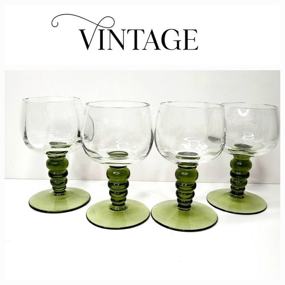 Vintage Dining Vintage Austrian Wine Glasses With Green Stem Roemer